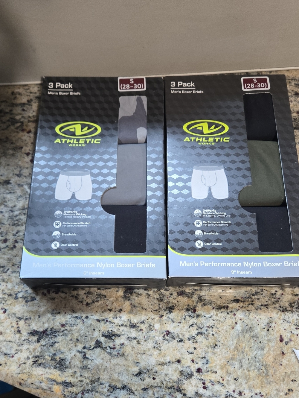 Athletic Works Men's Performance Boxer Briefs - Black & Olive (3-Pack)